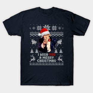 Uncle Sam I Wish You A Merry Christmas Holiday Pattern T-Shirt